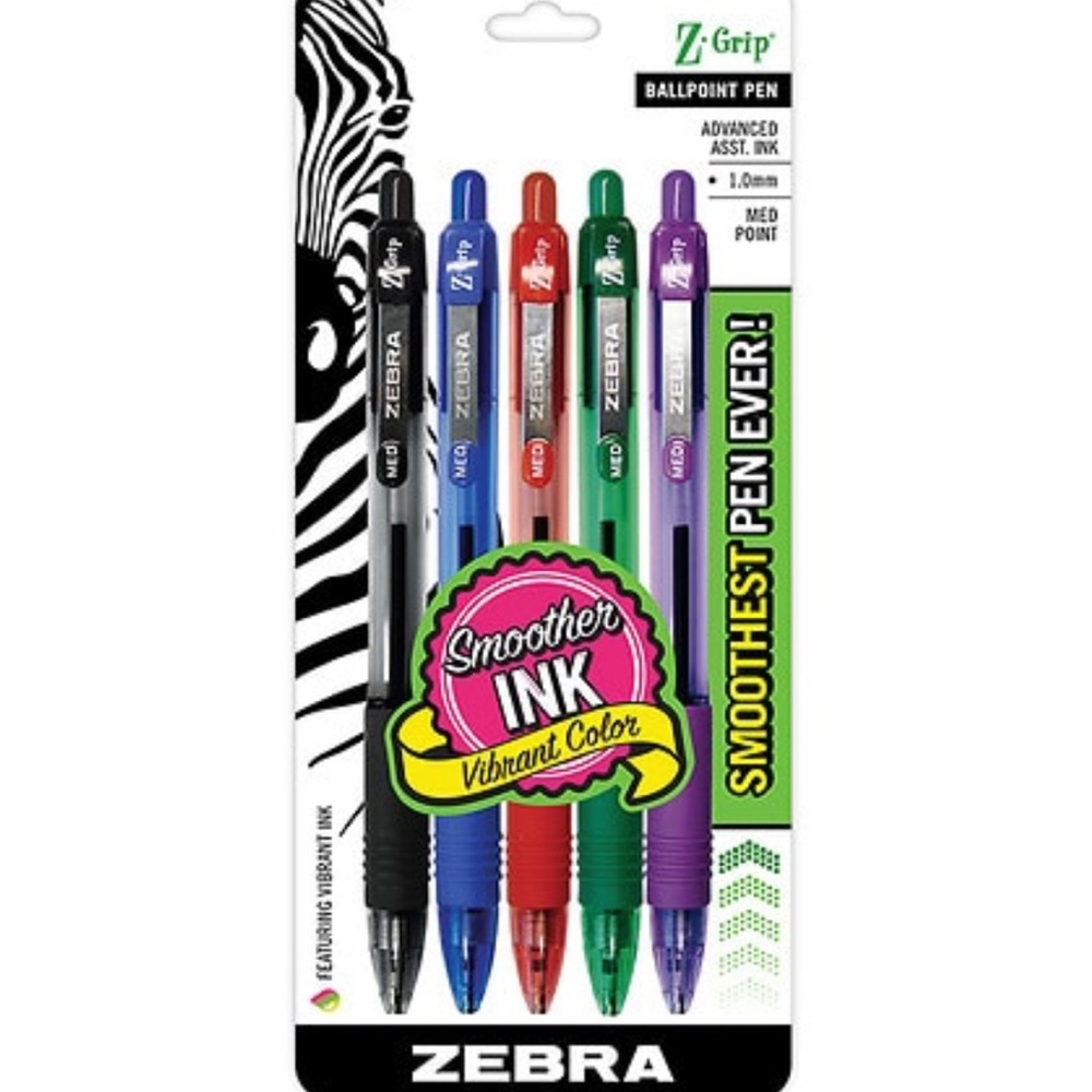 Zebra Z-Grip Retractable 1.0mm Med Ballpoint Pens NWT